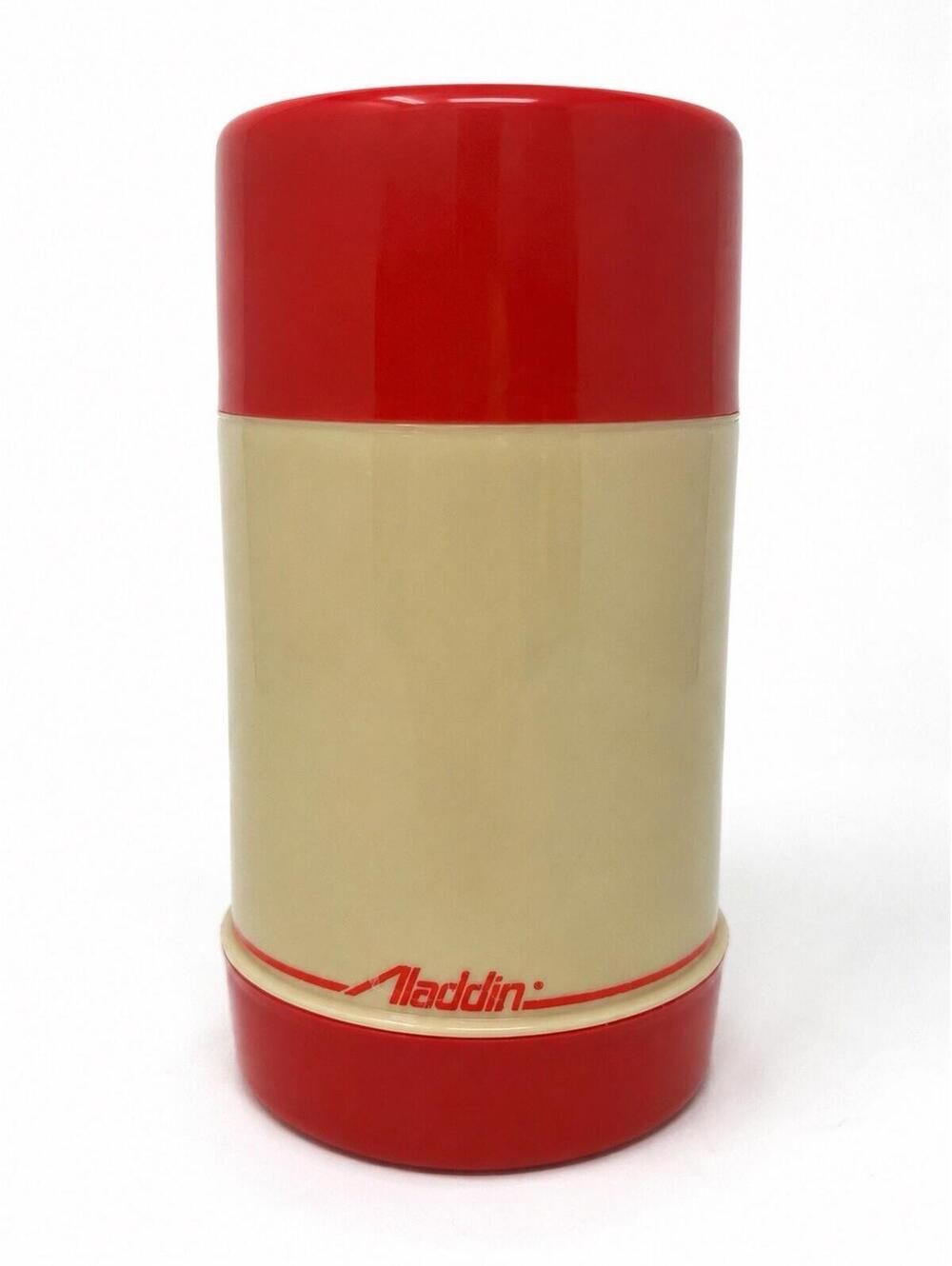 Vintage Aladdin Aladdin Thermos Pint Wide Mouth No. 240 Cup Stopper Red Tan